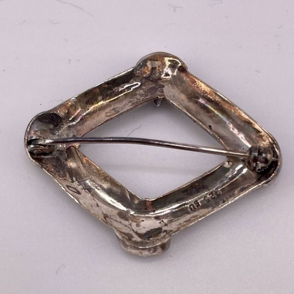 Sterling Silver SU 925 Genuine Onyx Marcasite Brooch Geometric Art Deco Revival - Picture 4 of 6